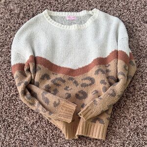 Pink Lily Cream and Brown Leopard Sweater